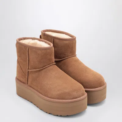 Ugg Camel Suede Classic Mini Platform Ankle Boots In Brown