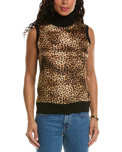 Elie Tahari Ocelot Print Silk & Wool Sweater In Black