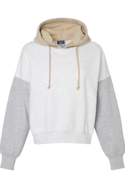Mv Sport Women´s Sueded Fleece Colorblocked Crop Hooded Sweatshirt In Grey