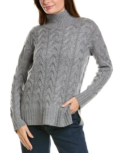 Forte Cashmere Luxe Cable Funnel Neck Wool & Cashmere-blend Tunic In Grey