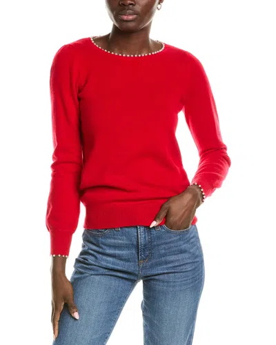 Sofiacashmere Embellished Trim Cashmere Sweater In Red