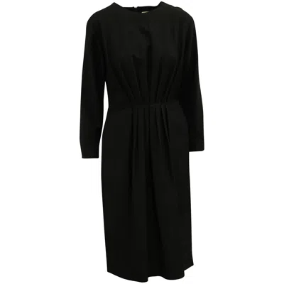 Dries Van Noten Pleated Long Sleeves Midi Dress In Black Wool In Black
