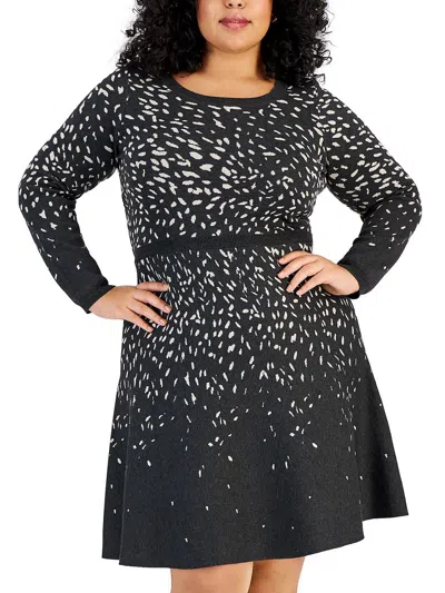 Taylor Plus Size Patterned Long-sleeve Sweater Dress In Multi