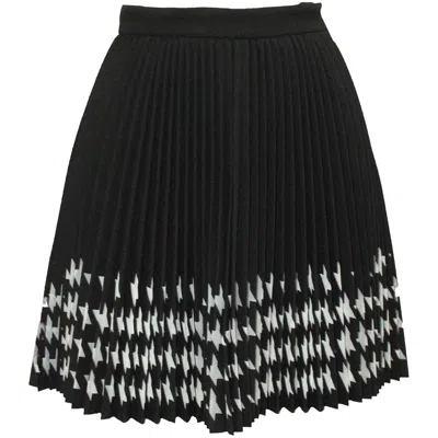 Msgm Houndstooth Pleated Laser Cut Skirt In Black Polyester In Black