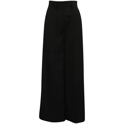 Msgm Wide Leg Tailored Pants In Black Polyester In Black