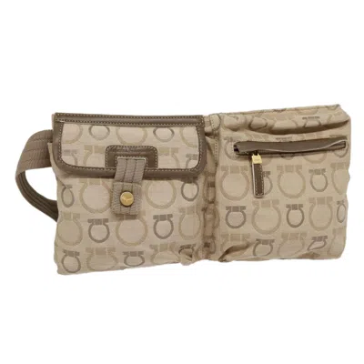 Pre-owned Ferragamo Gancini Canvas Shoulder Bag () In Beige