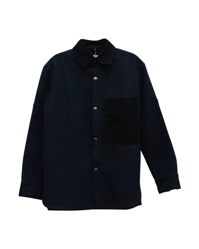 Acne Studios Checkered Print Button Down Shirt In Navy Blue Wool In Blue
