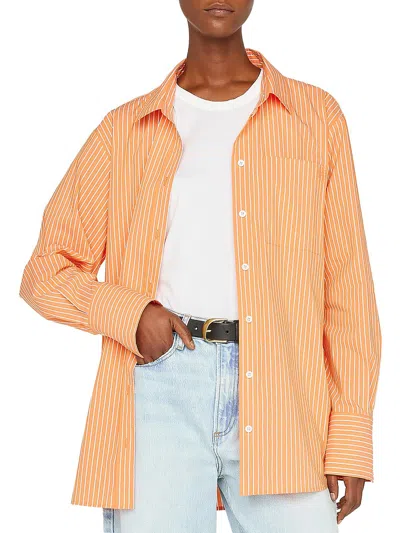 FRAME WOMENS PINSTRIPE COLLARED BUTTON-DOWN TOP 