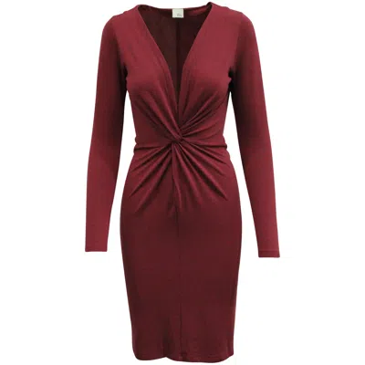 Iris & Ink Front Knot Midi Dress In Burgundy Viscose In Red