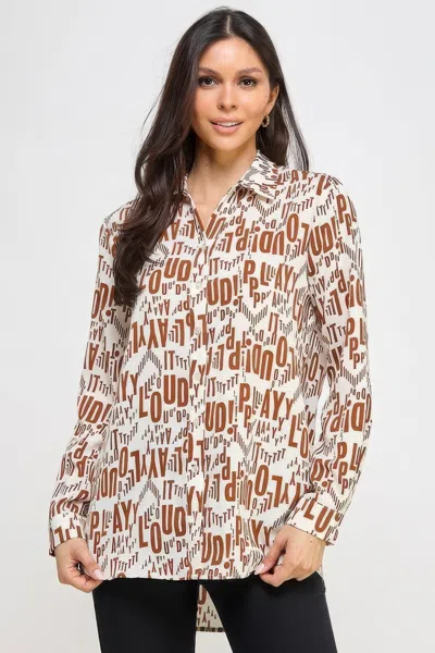 Fashnzfab Printed Satin Long Sleeve Tunic Top In White