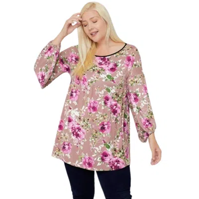 Fashnzfab Floral, Bubble Sleeve Tunic In Pink