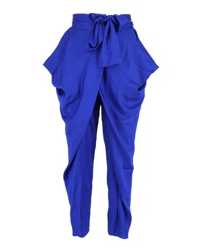 Diane Von Furstenberg Draped Pegged Pants In Blue Silk In Blue