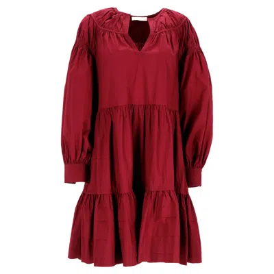 Ulla Johnson Rosa Tiered Poplin Mini Dress In Red Cotton In Red