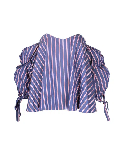 Caroline Constas Gabriella Off-shoulder Top In Blue Cotton In Blue