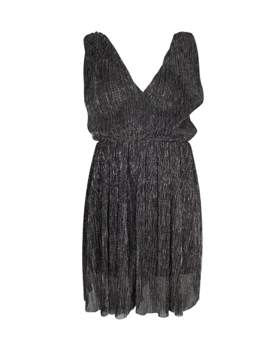 Maje Sleeveless V-neck Romper In Metallic Black Polyester In Black
