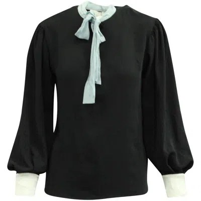 Sandro Long Sleeve Blouse With Pussy Bow In Black Polyester In Black