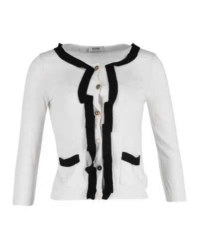 Moschino Contrasting Trim Cardigan In White Cotton Wool In White