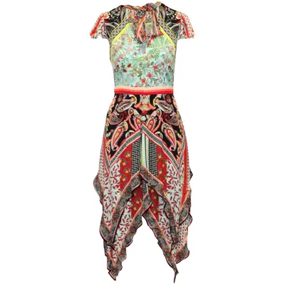 Shop Alice And Olivia Alice + Olivia Tamara Floral And Paisley Tiered Handkerchief Sheath Dress In Multicolor Viscose