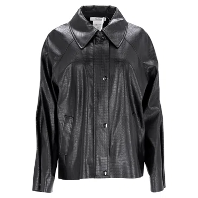 Max Mara Nepal Embossed Faux Leather Shirt Jacket In Black Polyester In Black