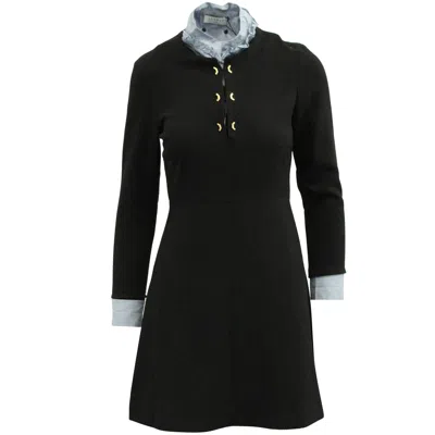 Sandro 3/4 Sleeve With Ruffled Collar Mini Dress In Black Polyester In Black