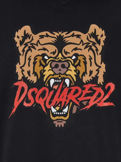Dsquared2 Black Hoodie With Drawstring Hood And Maxi Logo Print On The Front In Cotton Man In Black