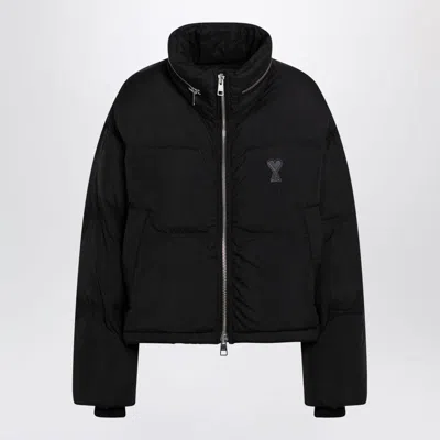 Ami Alexandre Mattiussi Black Down Jacket With Adc Embroidery And Removable Hood In Tech Fabric Woman In Black
