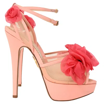 Charlotte Olympia Fleur Ankle-wrap Platform Sandals In Pink Satin In Pink