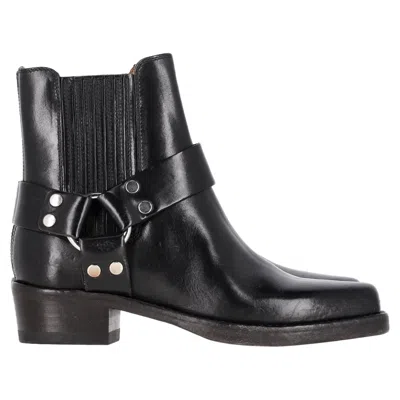 Re/done Cavalry Leather Ankle Boots In Black