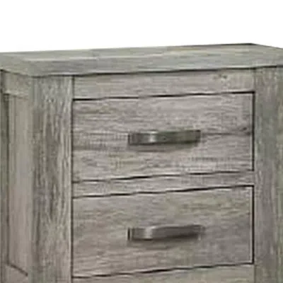 Furnizzeme Wooden Nightstand With Two Drawers And Metal Bar Handles, Gray