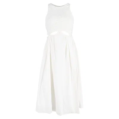 Shop Self-portrait Lace-trimmed Cutout Maxi Dress In White Cotton