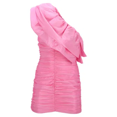 Rotate Birger Christensen Rotate Cameo Pink Sheer Stain Ruffle One Shoulder Mini Dress In Pink