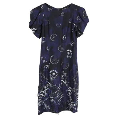 Mcq By Alexander Mcqueen Printed Puff Sleeve Dress In Blue Silk In Blue
