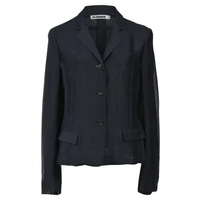 Jil Sander Raw Edge Single-breasted Blazer In Navy Blue Viscose In Blue
