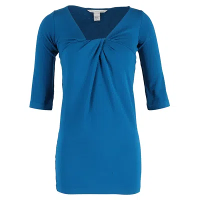 Diane Von Furstenberg V-neck Mini Dress In Blue Wool In Blue