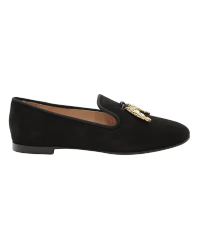 Giuseppe Zanotti Embellished Shark Tooth Smoking Slippers In Black Suede In Black