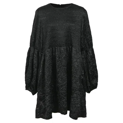Ganni Shirred Recycled-cloqué Mini Dress In Black Polyester In Black