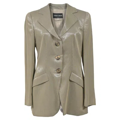 Giorgio Armani Sheered Stripe Single-breasted Blazer In Beige Polyester In Beige