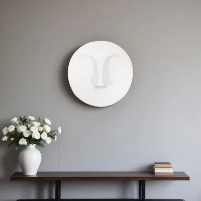 Homezia 10" White Ceramic Face Round Wall Decor