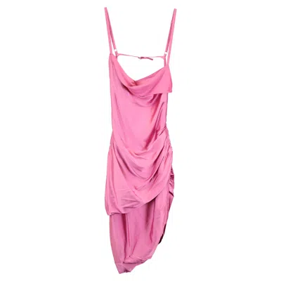 Jacquemus Mini Le Splash Draped Asymmetric Dress In Pink Viscose In Pink