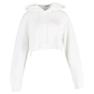 Helmut Lang Cropped Slogan Embroidered Hoodie In White Cotton In White