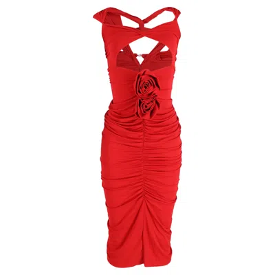 Magda Butrym Exclusive Gathered Cutout Midi Dress In Red Viscose In Red