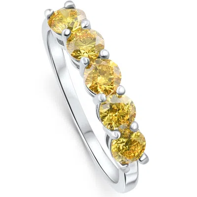 Pompeii3 1ct Fancy Yellow Diamond Five Stone Wedding Ring 14k Gold Lab Grown In Multi