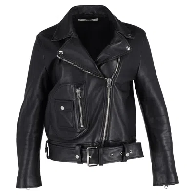 Acne Studios Zip Up Biker Jacket In Black Leather In Black