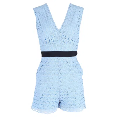Sandro Fratello Cutout Grosgrain-trimmed Macramé Lace Playsuit In Light Blue Polyester In Blue