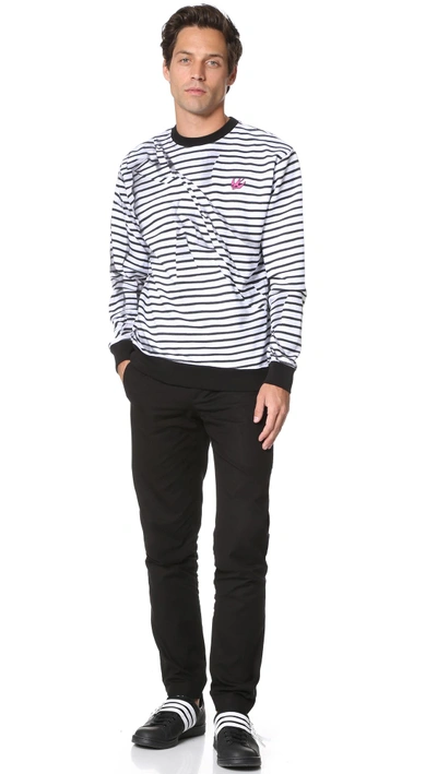 Shop Mcq By Alexander Mcqueen Clean Crew Neck Sweatshirt In Broken Stripe White