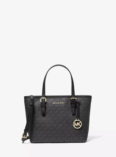 Michael Kors Jet Set Travel Carry All Convertible Top Zip Tote Bag In Black Mk/gold