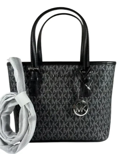 Michael Kors Jet Set Travel Carry All Convertible Top Zip Tote Bag In Black Mk/gold
