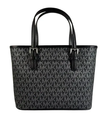 Michael Kors Jet Set Travel Carry All Convertible Top Zip Tote Bag In Black Mk/gold