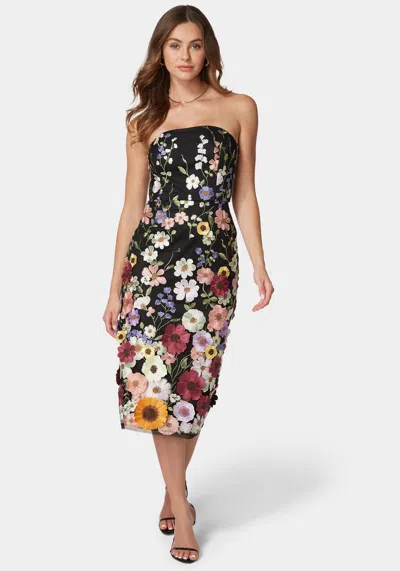 Shop Bebe Delilah Floral Embroidered Dress In Black,multi
