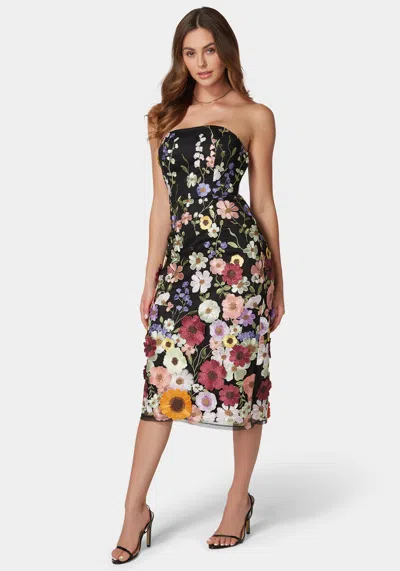 Bebe Delilah Floral Embroidered Dress In Black,multi